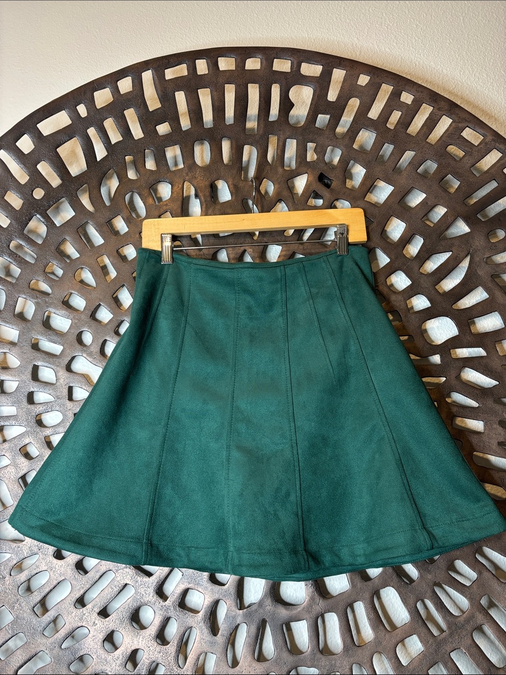 💚LOFT Boho Forest Green Faux Suede Mini Skirt Womens 6 A-Line Lined Zip Back 💚